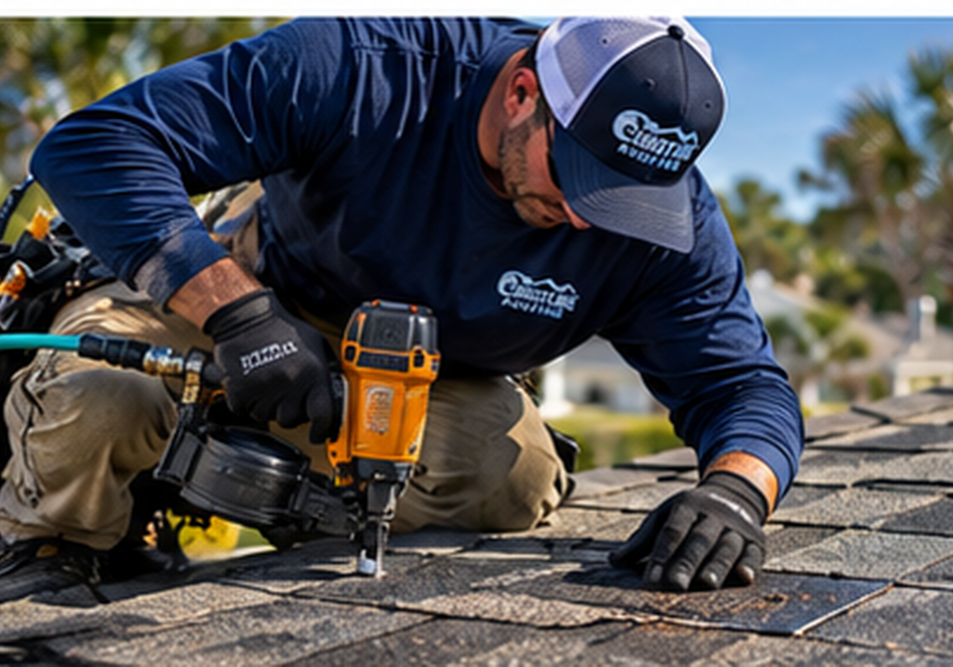 Coastline Roofing contractor completing an asphalt shingle roof repair